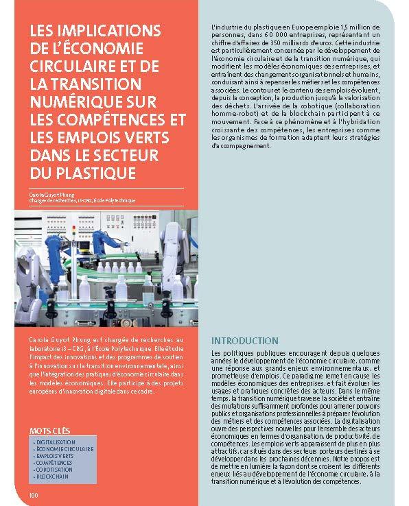 Les implications de l’économie circulaire et de la transition numérique sur les compétences et les emplois verts dans le secteur du plastique