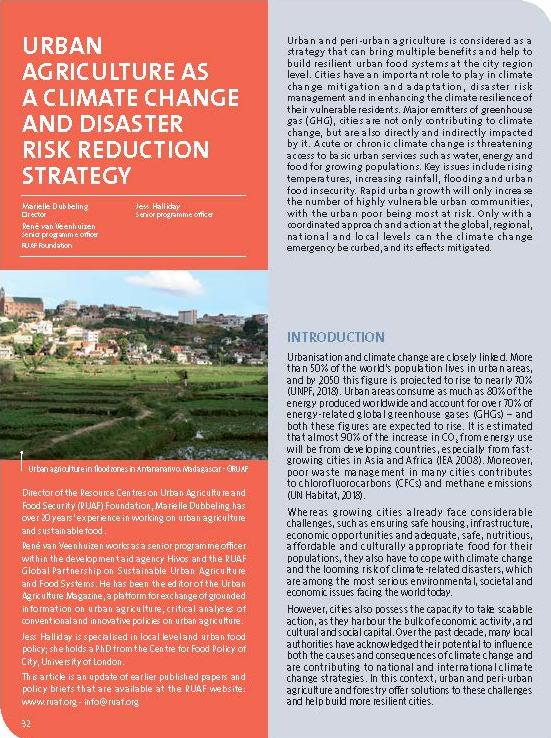 Urban agriculture as a climate change and disaster risk reduction strategy