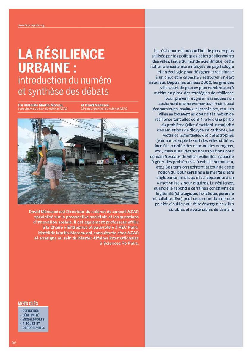 La résilience urbaine : introduction du numéro et synthèse des débats