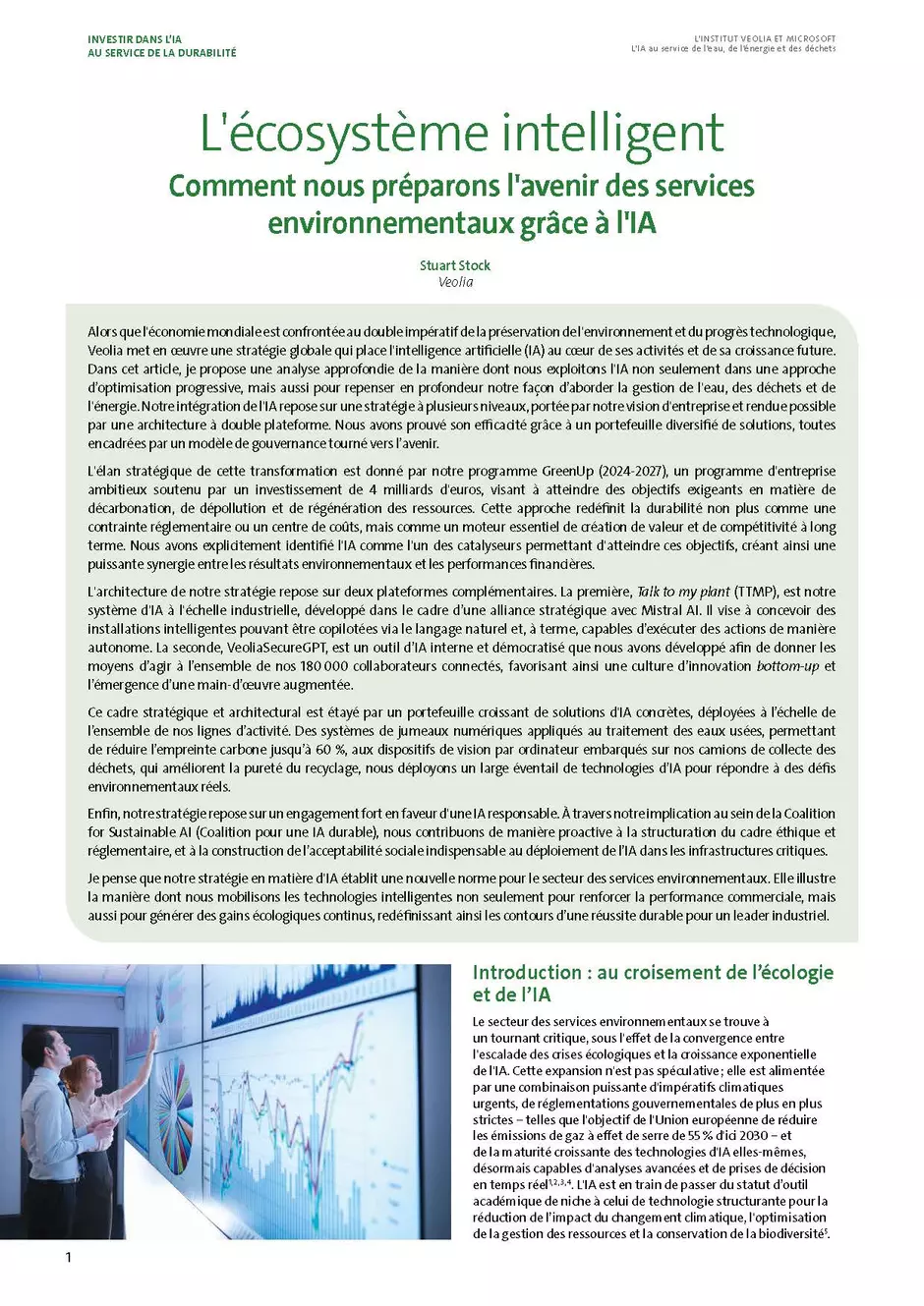 1ère page de "L’écosystème intelligent : Comment nous préparons l’avenir des services environnementaux grâce à l’IA"