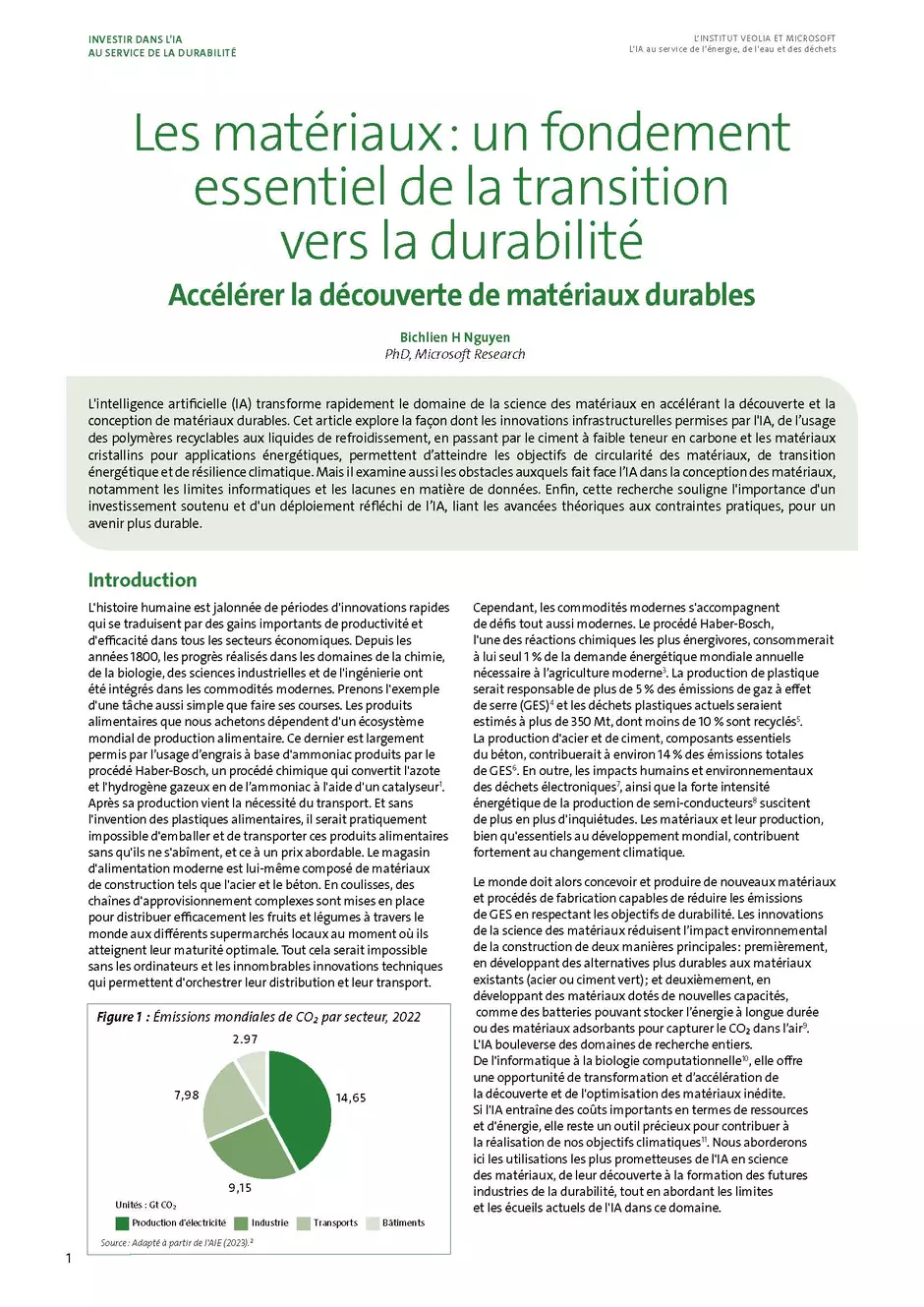 Première page de "Les matériaux : un fondement essentiel de la transition vers la durabilité."