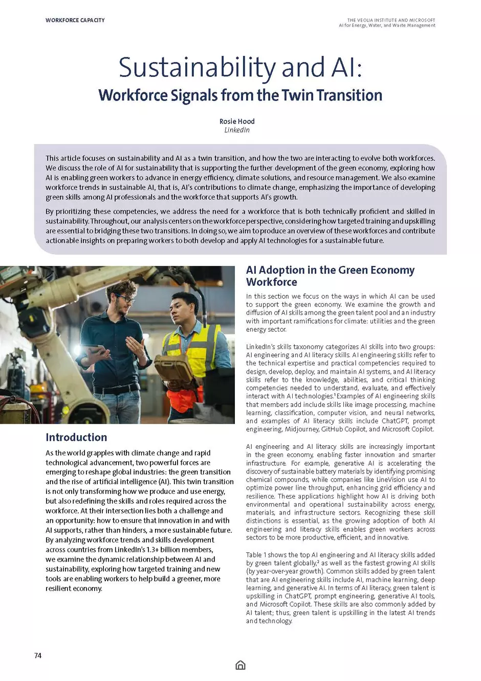 First page of "Sustainability and AI: Workforce Signals from the Twin Transition"