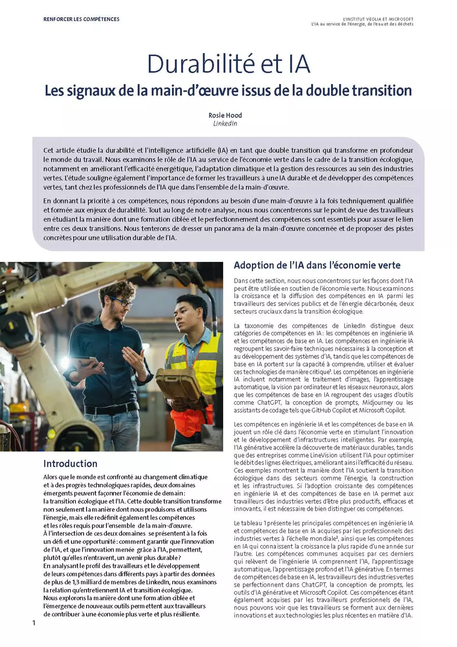 1ère page de "Durabilité et IA : Les signaux de la main-d'œuvre issus de la double transition"