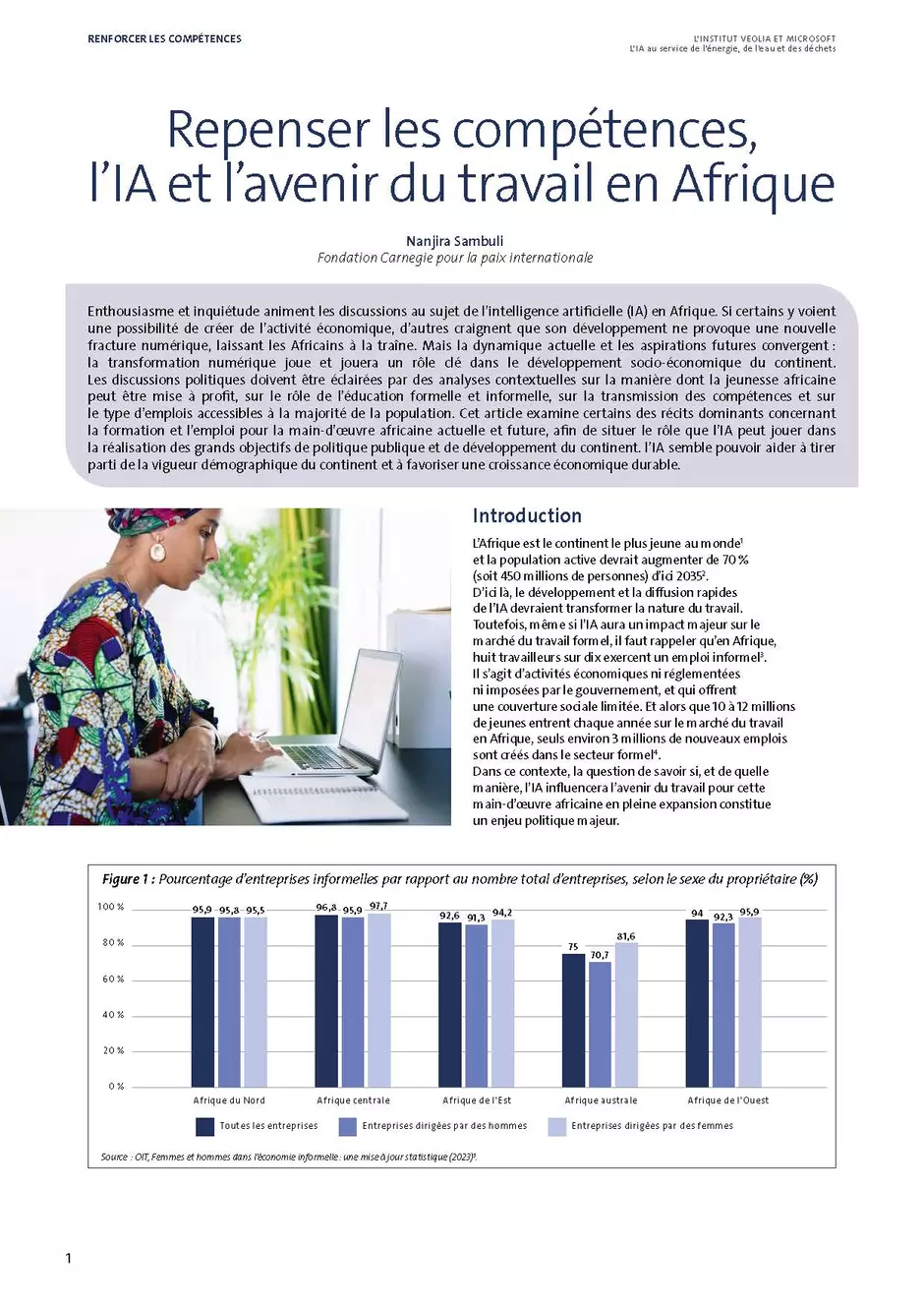 Page 1 de l'article "Repenser les compétences, l’IA et l’avenir du travail en Afrique"